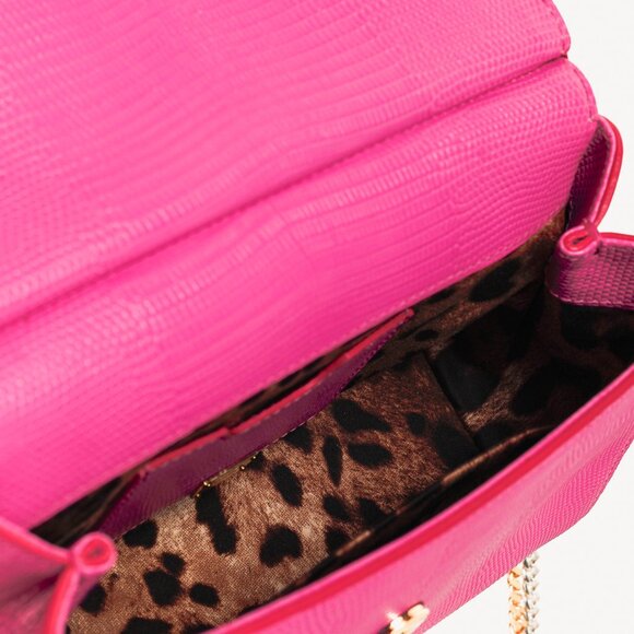 Dolce & Gabbana Miss Sicily Small Pink Iguana-Embossed Chain Satchel - Picture 12 of 14